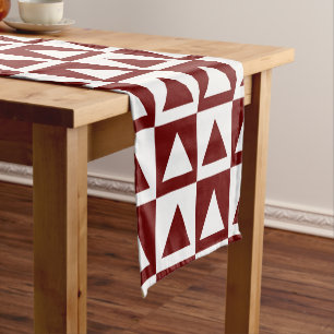 Oxbloodred&White Triangle on Checkers Design Short Table Runner