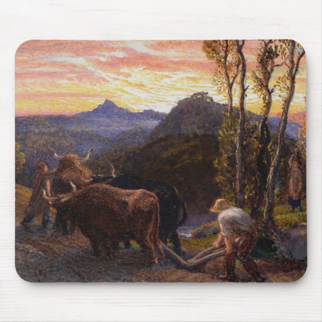 Oxen Ploughing at Sunset (w/c on paper) Mouse Pad (Front)