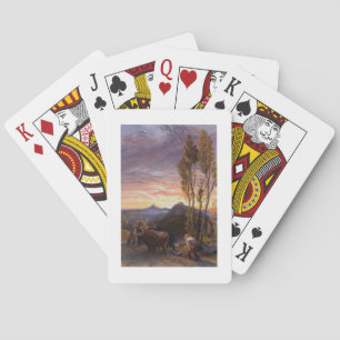 Oxen Ploughing at Sunset (w/c on paper) Playing Cards