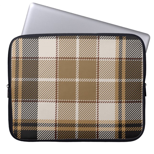 Oxford Black and Tan Plaid  Laptop Sleeve (Front)
