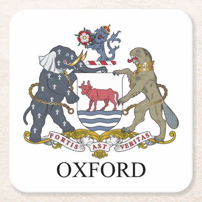 Oxford coat of arms square paper coaster (Front)