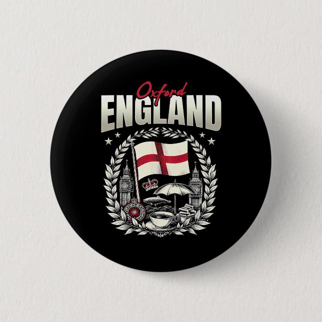 Oxford England Flag Souvenir Oxford Vacation  2 Inch Round Button (Front)