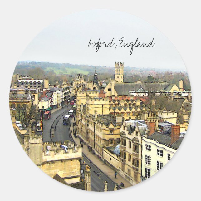 Oxford, England, High St View Classic Round Sticker (Front)