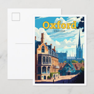 Oxford England Travel Art Vintage Illustration Postcard