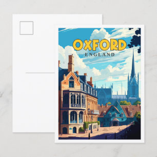 Oxford England vintage travel illustration Postcard