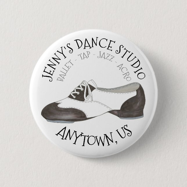 Oxford Tap Shoe Custom Dance Studio Tapper 2 Inch Round Button (Front)