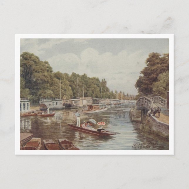 Oxford UK College Barges Folly Bridge 1910s  Postcard (Front)