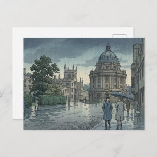 Oxford University in Rain Japanese Woodblock Print Postcard