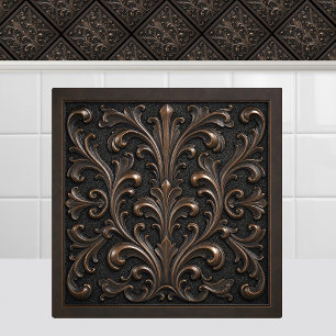 Oxidized Cast Bronze Renaissance Foliage Antique Tile