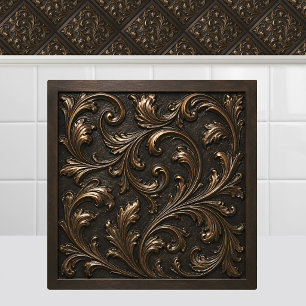 Oxidized Cast Bronze Renaissance Metal Foliage Tile