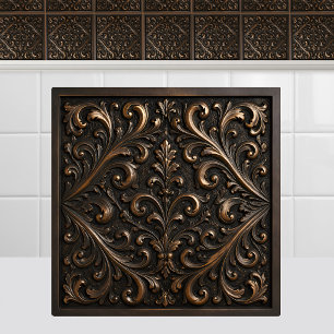 Oxidized Metal Cast Bronze Renaissance Foliage Tile