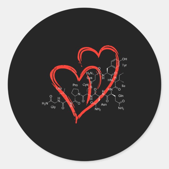 Oxytocin Molecules Heart Love Valentines Day Scien Classic Round Sticker (Front)