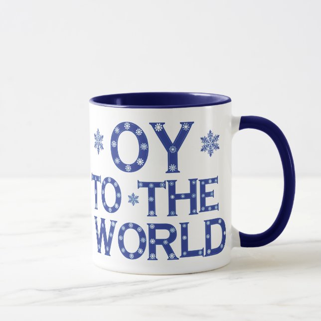 OY to the world Blue and White Holiday Mug (Right)