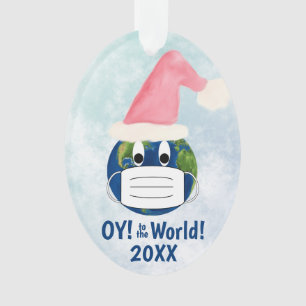 OY to the World Funny Earth w/ Face Mask Christmas Ornament