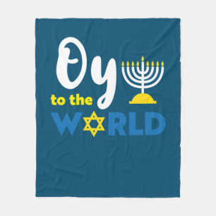 Oy To The World, Funny Happy Hanukkah Fleece Blanket