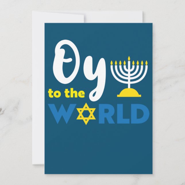 Oy To The World, Funny Happy Hanukkah Invitation (Front)