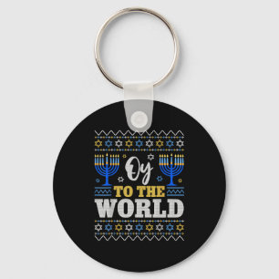 Oy To The World Hanukkah Humor For Families And Fr Keychain