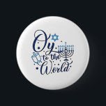 Oy to the World Hanukkah Jewish Funny  2 Inch Round Button<br><div class="desc">Jewish holiday humour,  Hanukkah 2025,  menorah celebration,  oy vey joke,  Hanukkah pun,  Jewish Christmas parody,  holiday season Jewish humour,  festive Jewish saying,  menorah tee</div>