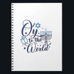 Oy to the World Hanukkah Jewish Funny  Notebook<br><div class="desc">Jewish holiday humour,  Hanukkah 2025,  menorah celebration,  oy vey joke,  Hanukkah pun,  Jewish Christmas parody,  holiday season Jewish humour,  festive Jewish saying,  menorah tee</div>
