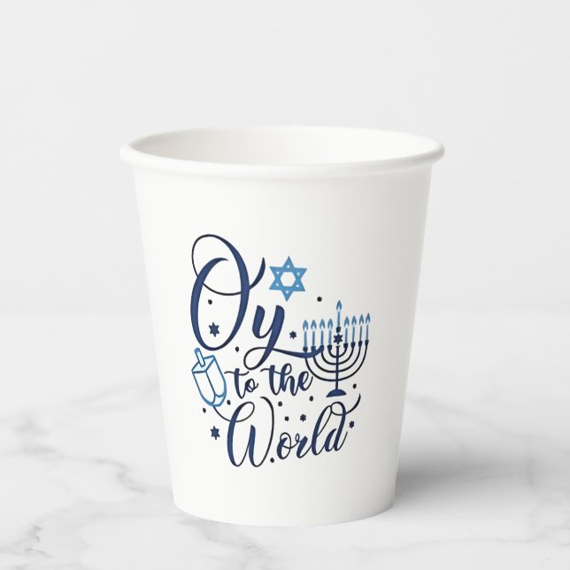 Oy to the World Hanukkah Jewish Funny  Paper Cups (Front)