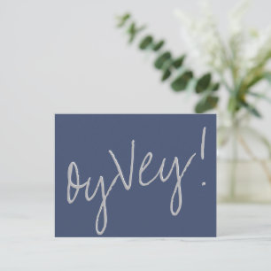 Oy Vey Script   Blue and Grey Postpone Bar Mitzvah Postcard