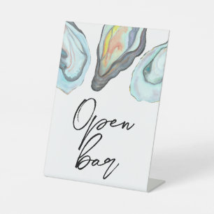 Oyster Bar Coastal Wedding Open Bar Pedestal Sign