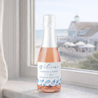 Oyster Blue Watercolor Wedding Favour Mini Bottle Sparkling Wine Label