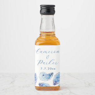 Oyster Blue Watercolor Wedding Favour Mini Liquor Bottle Label