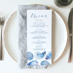 Oyster Blue Watercolor Wedding Menu<br><div class="desc">Delight your guests with our exquisite wedding menu featuring three enticing entrée choices for your beach wedding. This elegant menu adds a touch of coastal charm with its blue watercolor oyster shell design. Ideal for weddings at popular East Coast venues like Belle Mer in Rhode Island, The Ocean House in...</div>