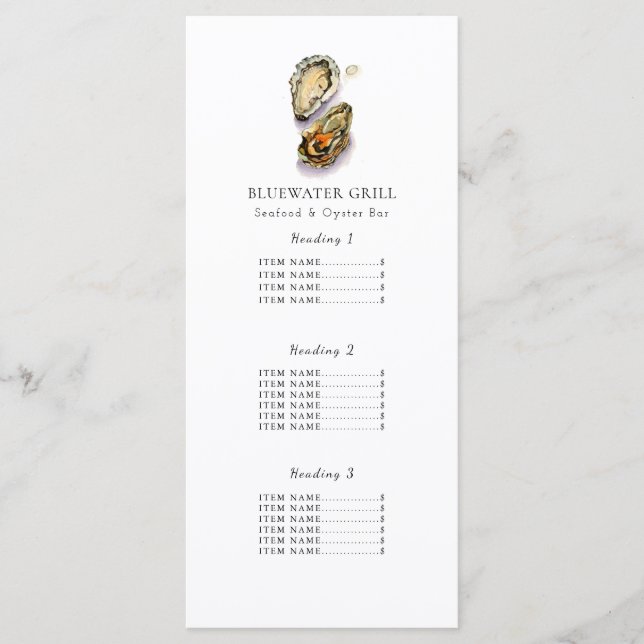 Oyster | Carte menu du restaurant de fruits de mer (Devant)