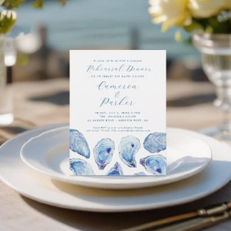 Oyster Casual Wedding Rehearsal Blue Watercolor Invitation