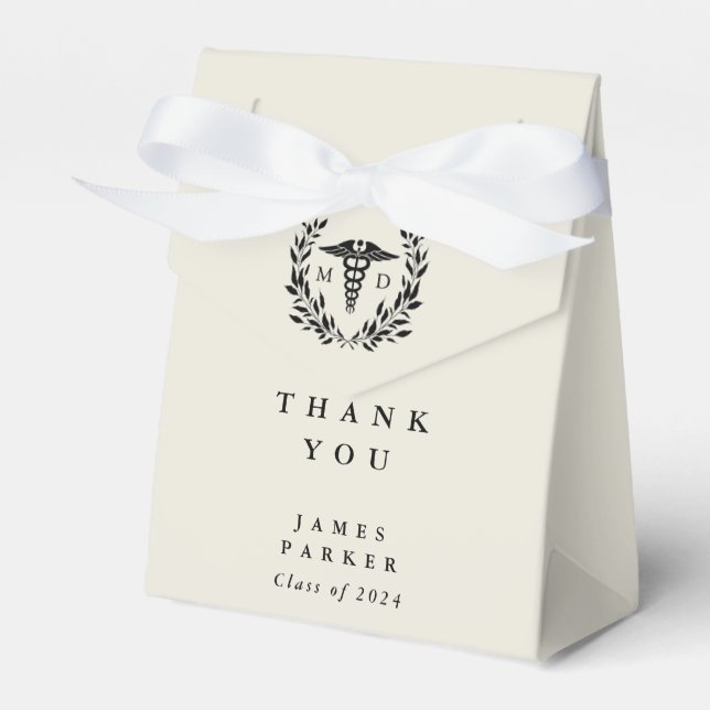 Oyster/Cream MD Doctor+Caduceus Graduation Favor Box (Front Side)