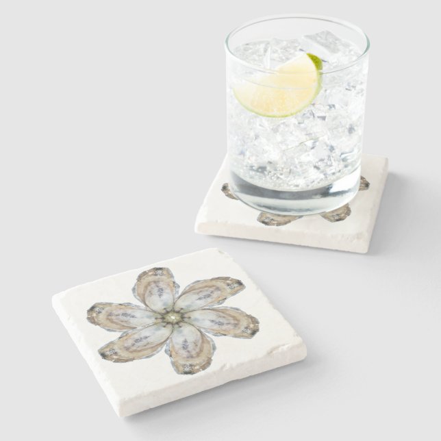 Oyster Flower Marble Coaster - Design A (Side)