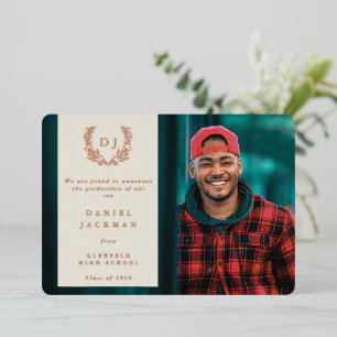 Oyster Monogram + Laurel Graduation Announcement