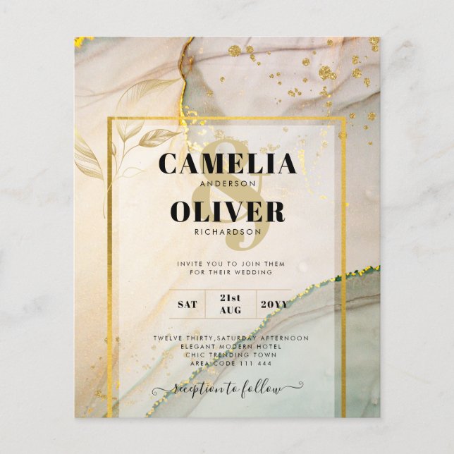 Oyster Pearl Gold WEDDING Alcohol Ink Abstract Flyer (Front)