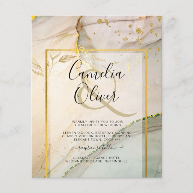Oyster Pearl Gold WEDDING Alcohol Ink Abstract Flyer (Front)