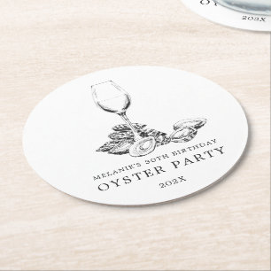 Oyster Pearl Party   black and white Round Paper Coaster