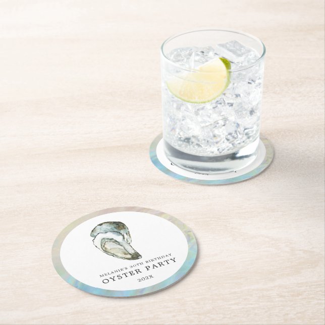 Oyster Pearl Party | Dual Oysters Round Paper Coaster (Insitu)