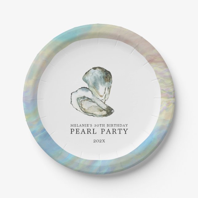 Oyster Pearl Party Dual Oysters | White Paper Plate (Front)