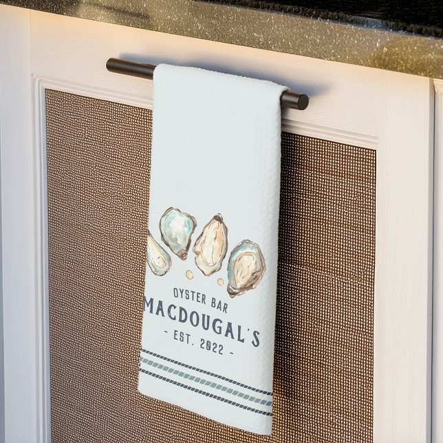 Oyster & Pearl Personalized Family Name Oyster Bar Kitchen Towel (Creator Uploaded)