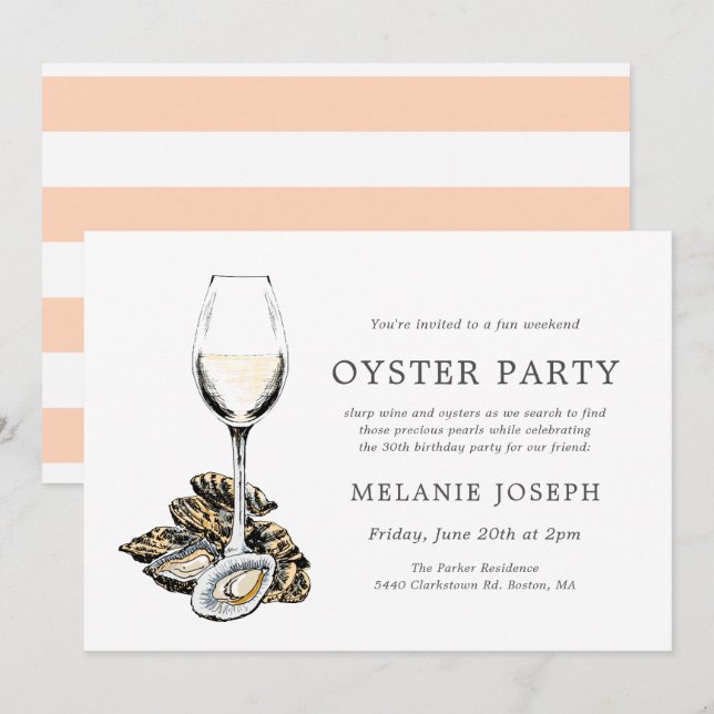 Oyster Pearl Themed Birthday | Peach Stripes Invitation (Front/Back)