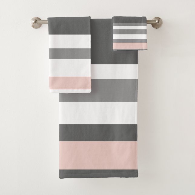 Oyster Pink and Grey Stripes Bath Towel Set (Insitu)