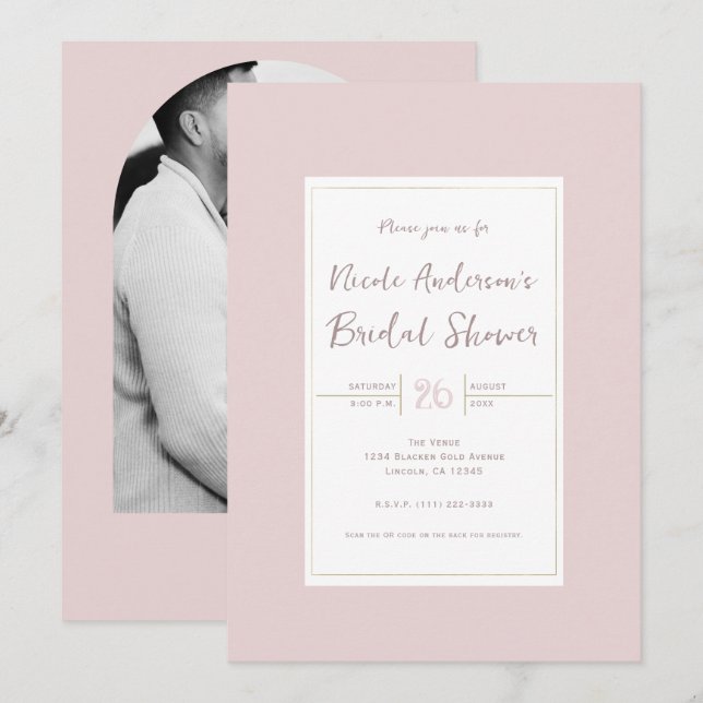 Oyster Pink & Gold Modern Minimal Bridal Shower Invitation (Front/Back)