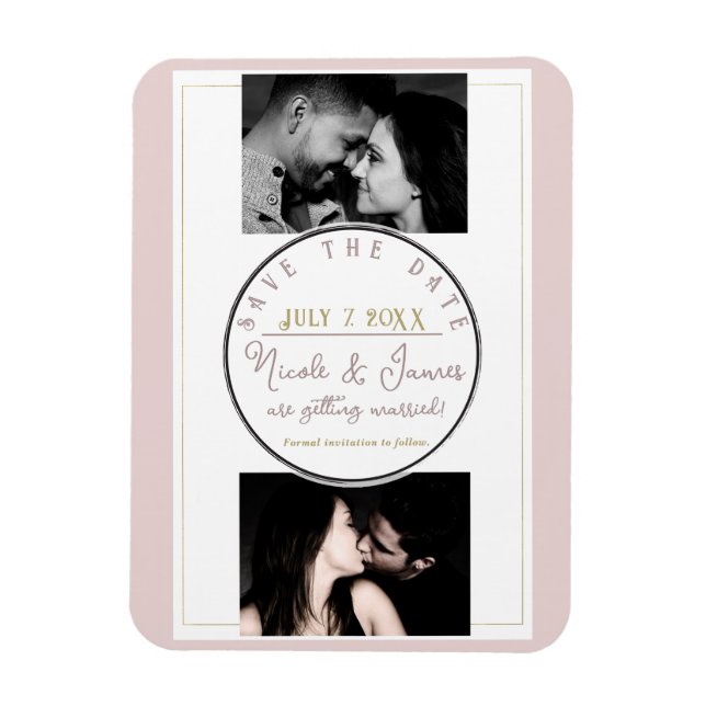 Oyster Pink & Gold Modern Minimal Save the Date Magnet (Vertical)