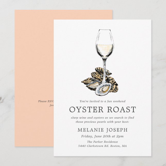 Oyster Roast Birthday Party | Peach Stripes Invitation (Front/Back)
