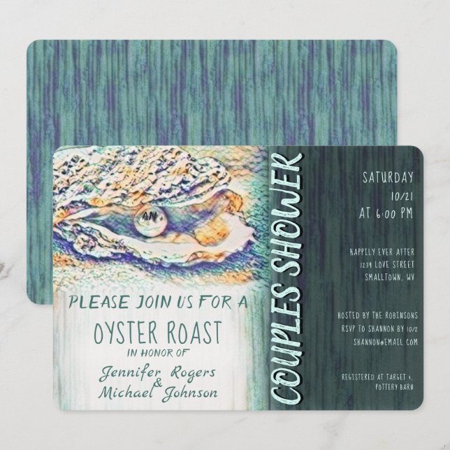 Oyster Roast Couples Shower in Ocean Colours Invitation (Front/Back)