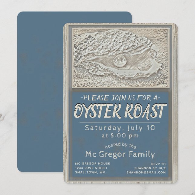 Oyster Roast Tan and Blue All Purpose Invitation (Front/Back)