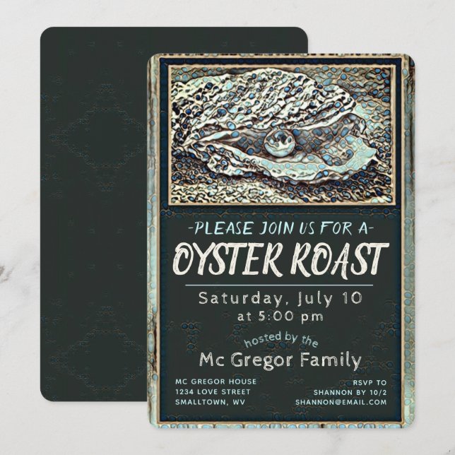 Oyster Roast Tan and Blue All Purpose Invitation (Front/Back)