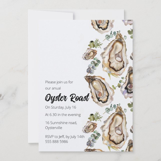 Oyster Roast watercolor invitation (Front)