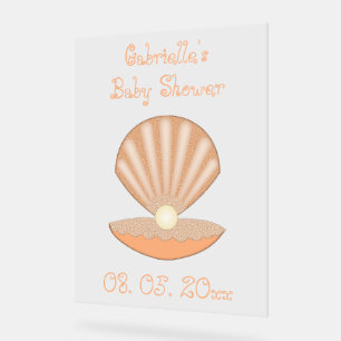 Oyster shell and Pearl Gender Neutral Baby Shower Acrylic Sign